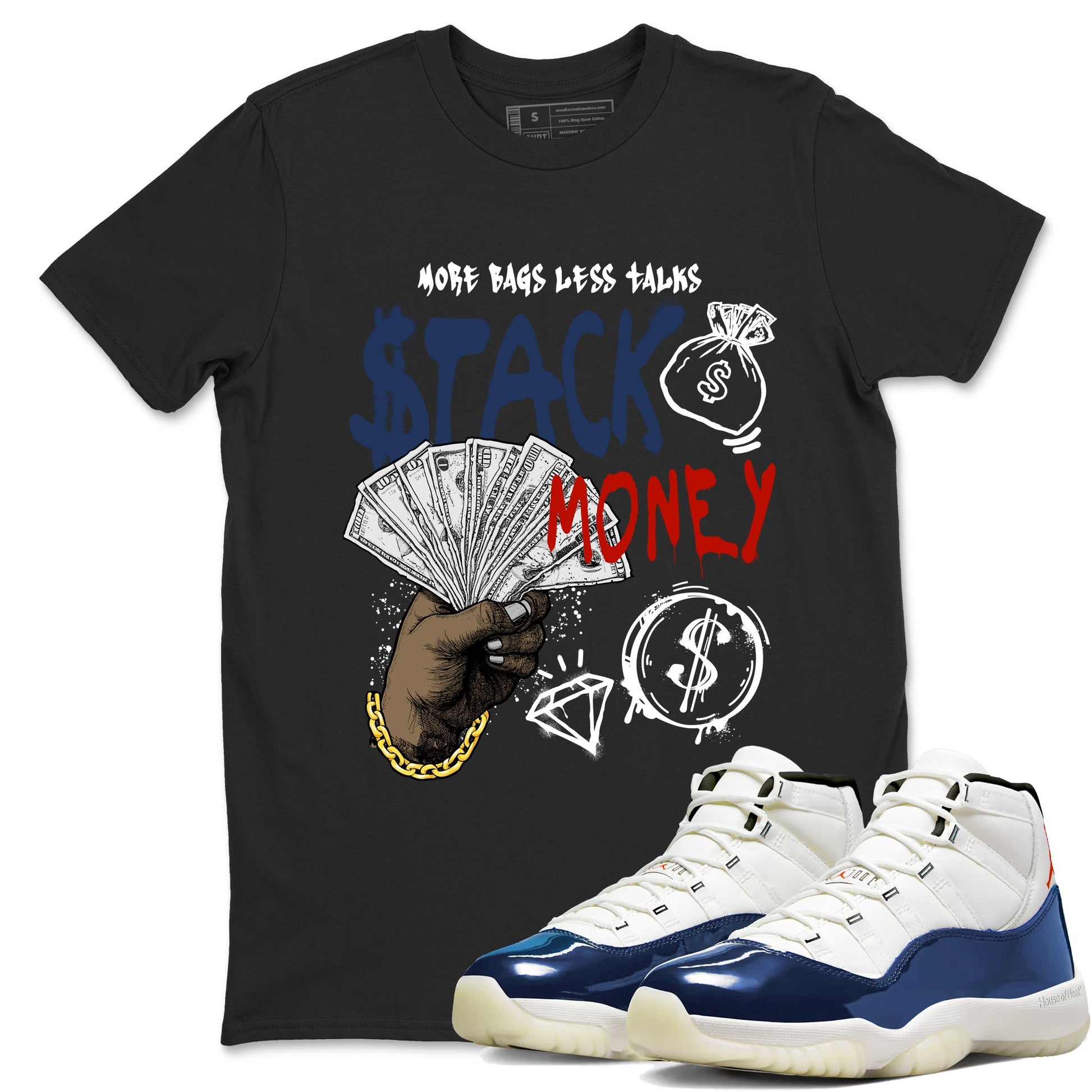 Sneaker match tees – Sneaker Tees To Match Air Jordan 11 Rare Air Shoes – Stack Money Tee Black 1