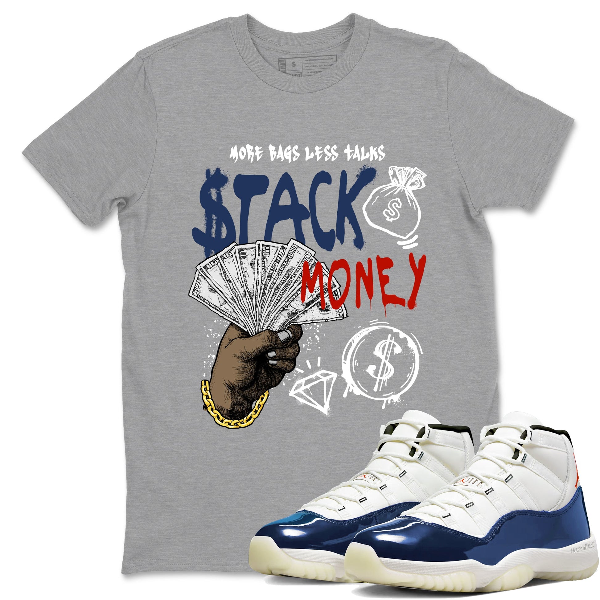 Sneaker match tees – Sneaker Tees To Match Air Jordan 11 Rare Air Shoes – Stack Money Tee Heather Grey 1