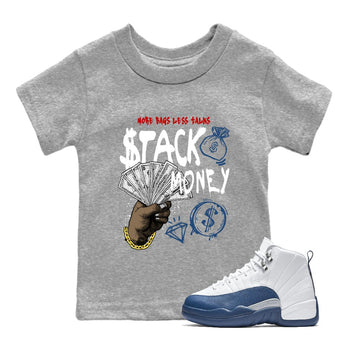 Sneaker match tees – Sneaker Tees To Match Air Jordan 12 French Blue Shoes – Stack Money Kids T-Shirt Heather Grey 1
