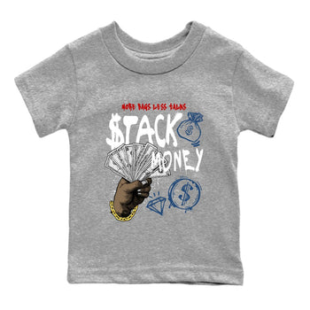 Sneaker match tees – Sneaker Tees To Match Air Jordan 12 French Blue Shoes – Stack Money Kids T-Shirt Heather Grey 2