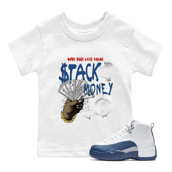 Sneaker match tees – Sneaker Tees To Match Air Jordan 12 French Blue Shoes – Stack Money Kids T-Shirt White 1
