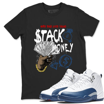 Sneaker match tees – Sneaker Tees To Match Air Jordan 12 French Blue Shoes – Stack Money Tee Black 1