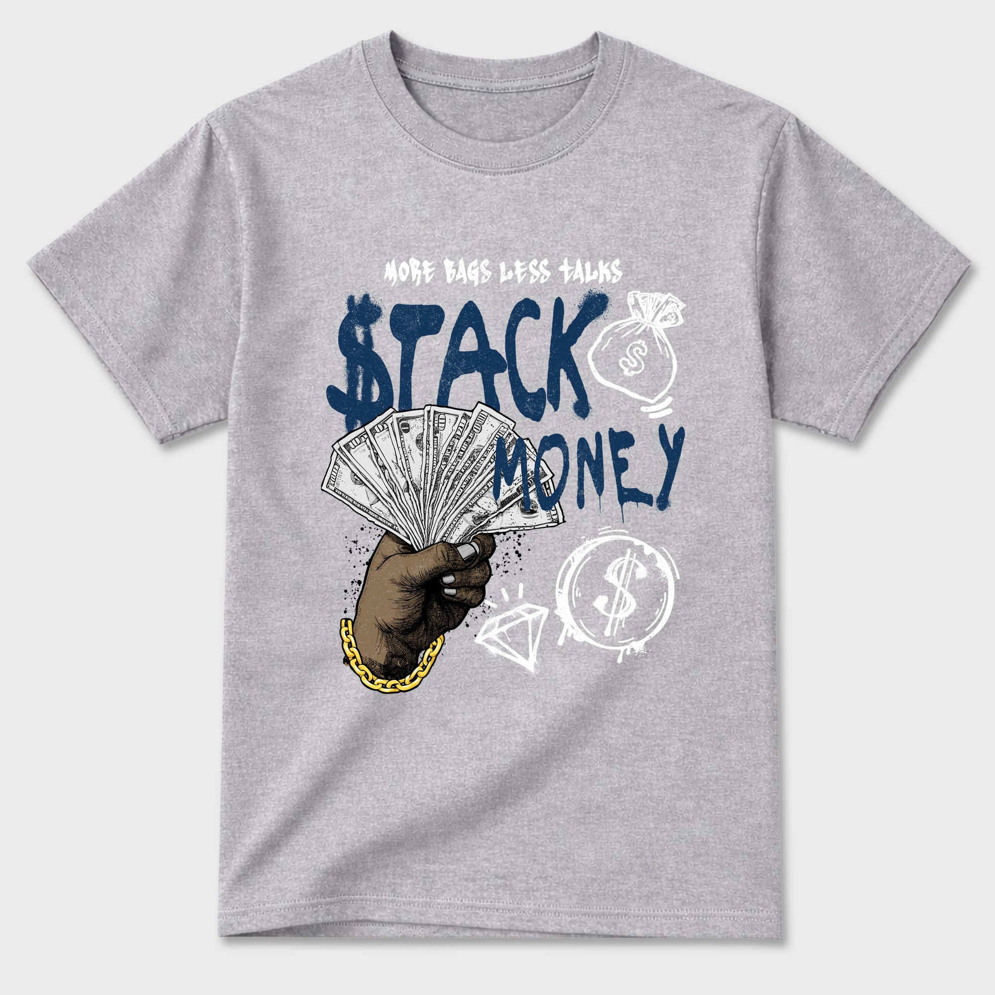 Stack Money Graphic T-Shirt featuring original streetwear artwork designed to match the Air Jordan 13 Flint. Heather Grey 2 Graphic T-Shirt.
