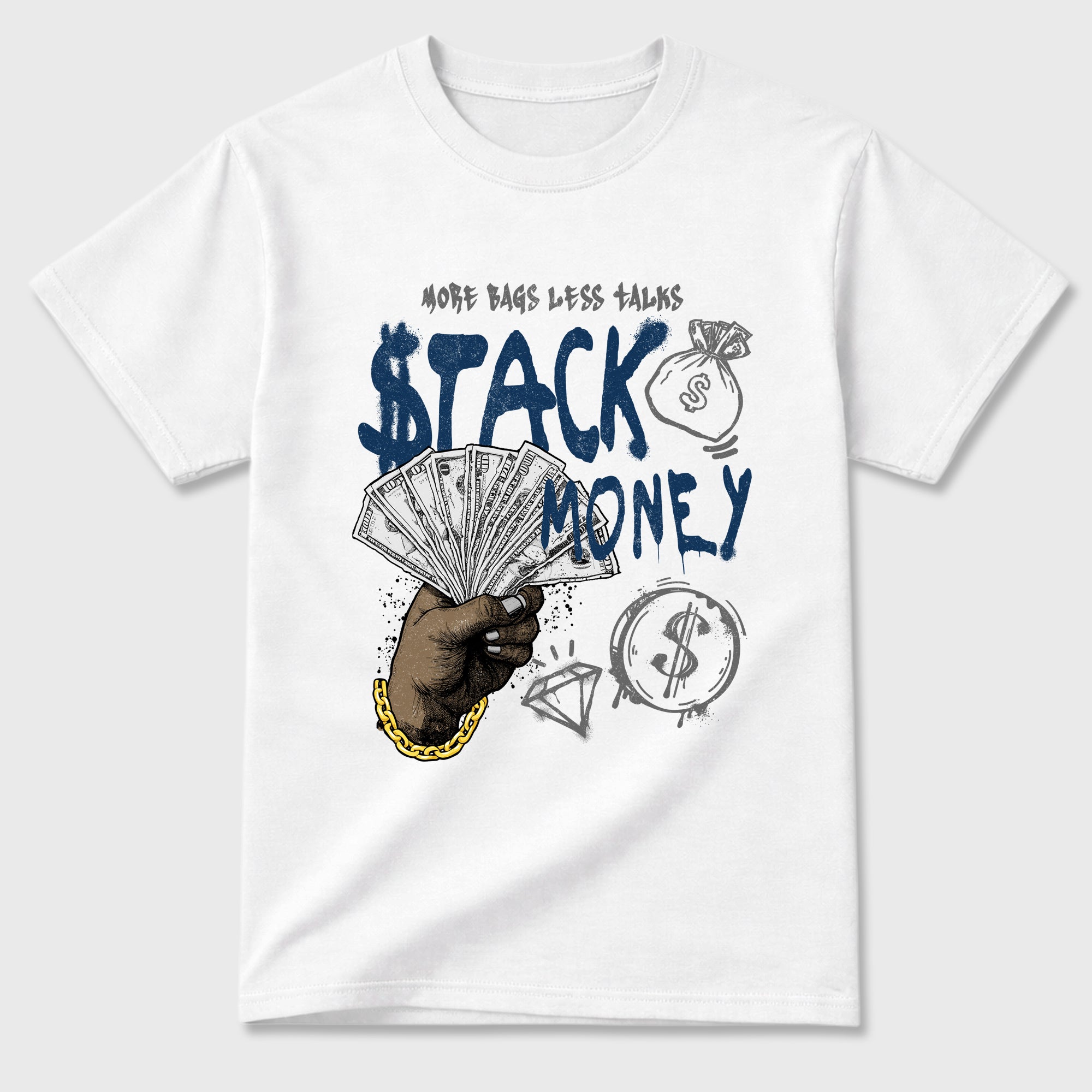 Stack Money Graphic T-Shirt featuring original streetwear artwork designed to match the Air Jordan 13 Flint. White 2 Graphic T-Shirt.
