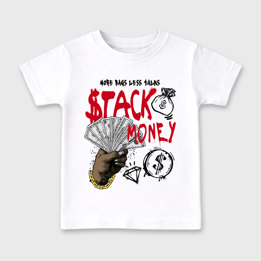 Sneaker match tees – Sneaker Tees To Match Air Jordan 13 University Red Shoes – Stack Money Kids T-Shirt White 2