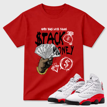 Sneaker match tees – Sneaker Tees To Match Air Jordan 13 University Red Shoes – Stack Money Tee Red 1