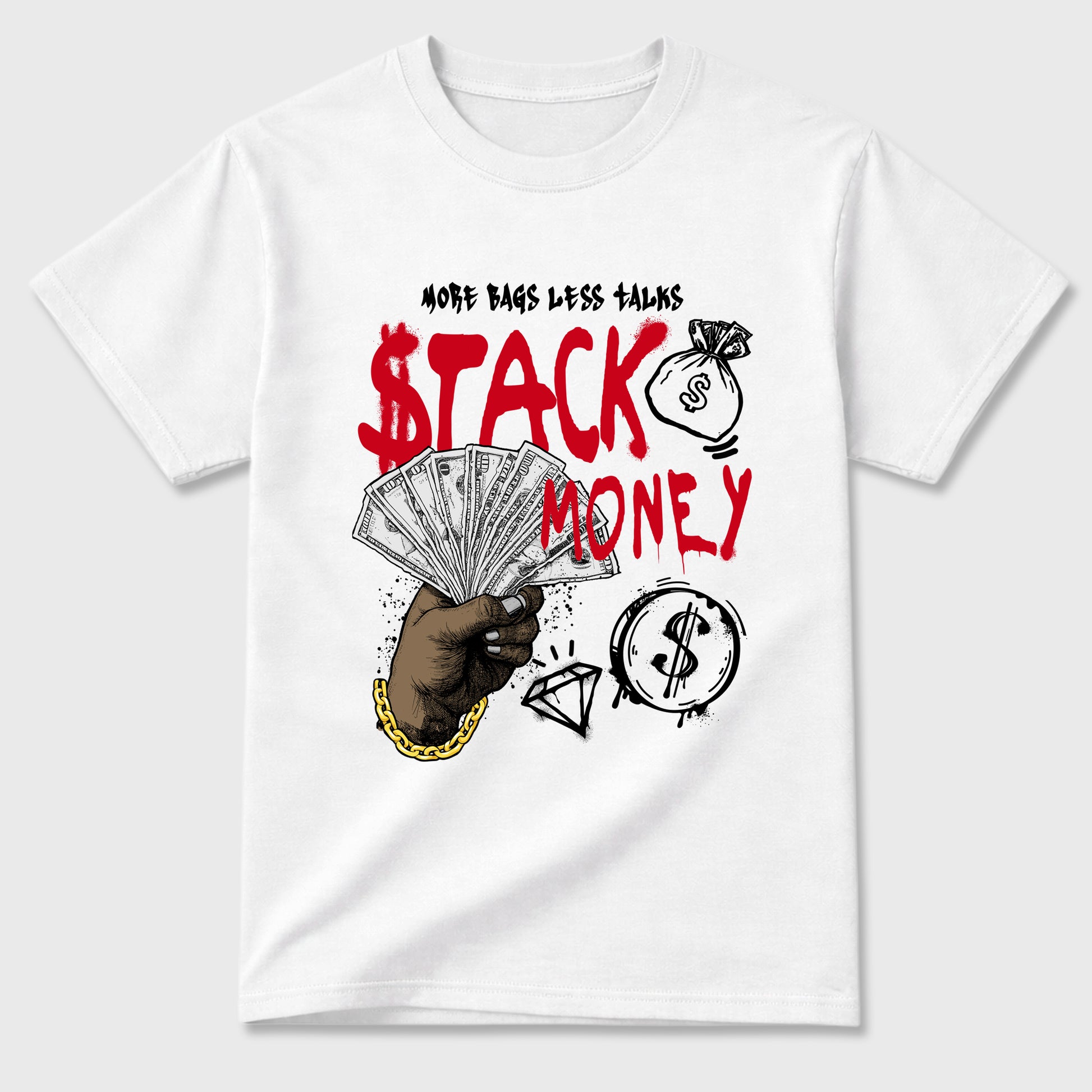 Sneaker match tees – Sneaker Tees To Match Air Jordan 13 University Red Shoes – Stack Money Tee White 2