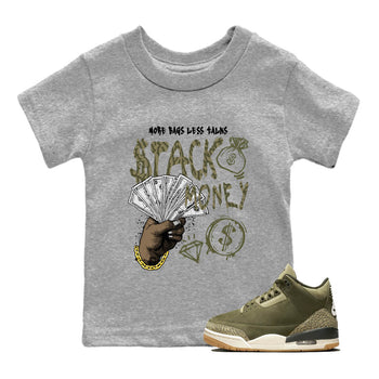 Sneaker Threads – Sneaker Tees To Match Air Jordan 3 Medium Olive – Stack Money Youth Graphic Tee Heather Grey 1. Perfect for Jordan releases 2025 colorways.