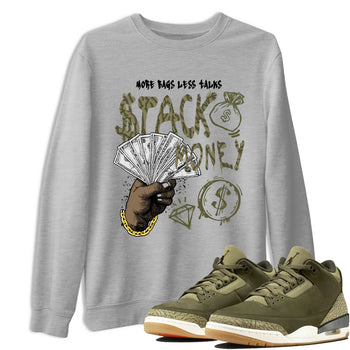 Sneaker Threads – Sneaker Tees To Match Air Jordan 3 Medium Olive – Stack Money Graphic Tee Heather Grey 1. Perfect for Jordan releases 2025 colorways.