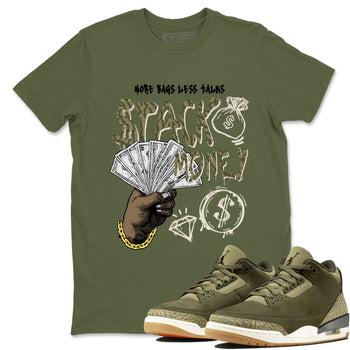Sneaker Threads – Sneaker Tees To Match Air Jordan 3 Medium Olive – Stack Money Graphic Tee Military Green 1. Perfect for Jordan releases 2025 colorways.