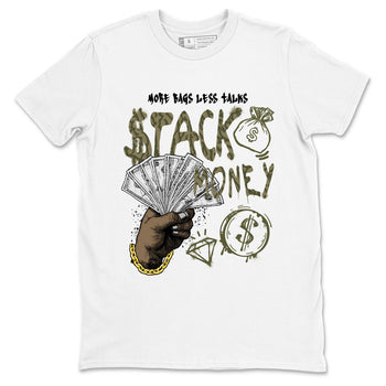 Sneaker Threads – Sneaker Tees To Match Air Jordan 3 Medium Olive – Stack Money Graphic Tee White 2. Perfect for Jordan releases 2025 colorways.
