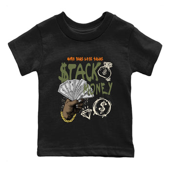 Sneaker match tees – Sneaker Tees To Match Undefeated inspired colorways Air Jordan 4 OG Olive Shoes – Stack Money Kids T-Shirt Black 2