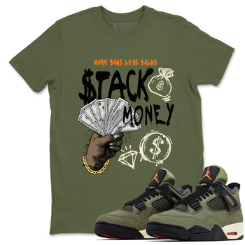 Sneaker match tees – Sneaker Tees To Match Undefeated inspired colorways Air Jordan 4 OG Olive Shoes – Stack Money Tee Military Green 1