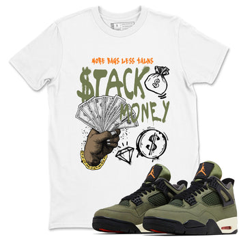 Sneaker match tees – Sneaker Tees To Match Undefeated inspired colorways Air Jordan 4 OG Olive Shoes – Stack Money Tee White 1