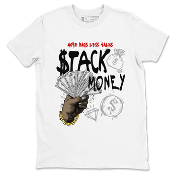 Stack Money sneaker match t-shirt styled to complete your fit with the Air Jordan 4 White Cement sneakers, shown in White 2.
