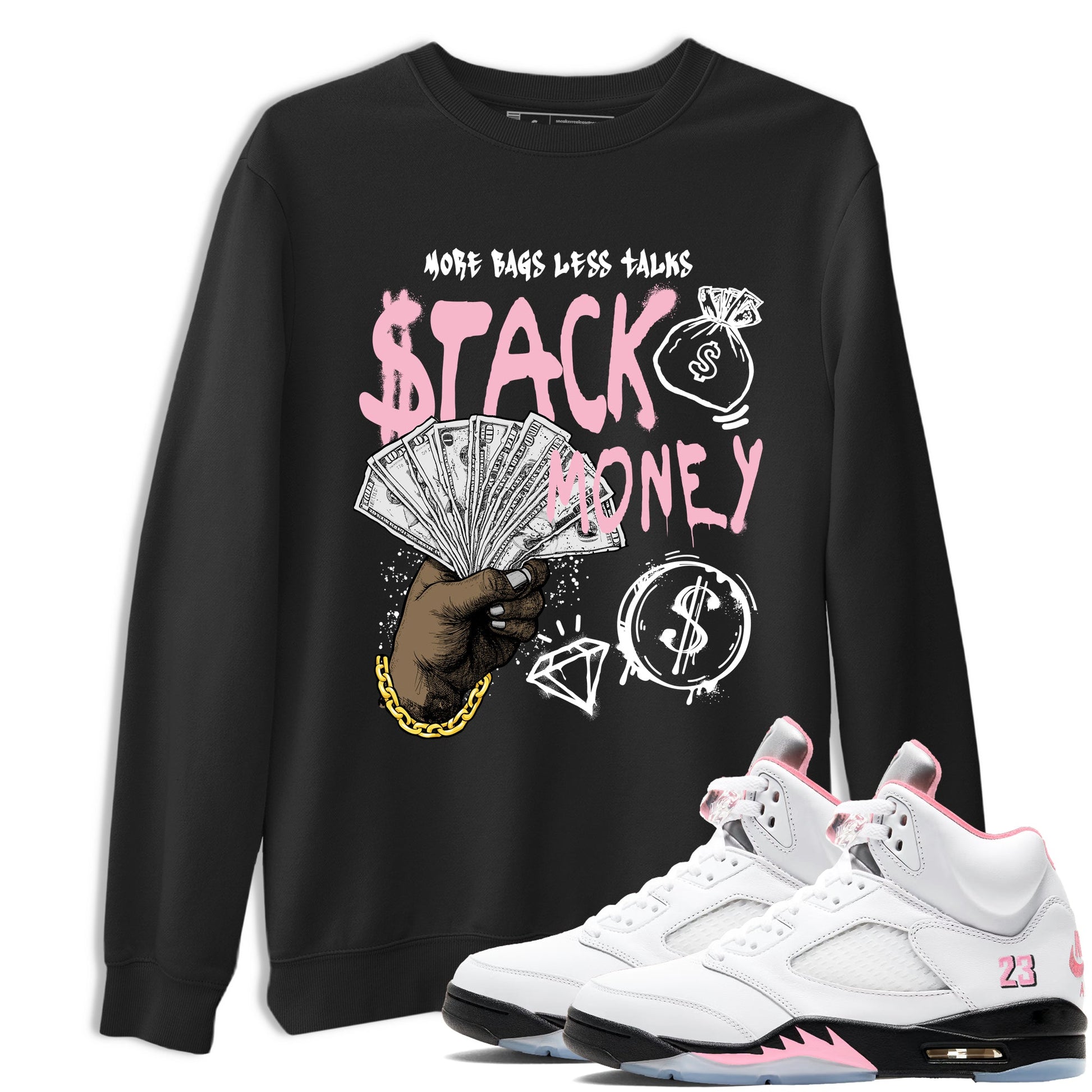 Sneaker match tees – Sneaker Tees To Match Air Jordan 5 35th Anniversary Shoes – Stack Money Tee Black 1