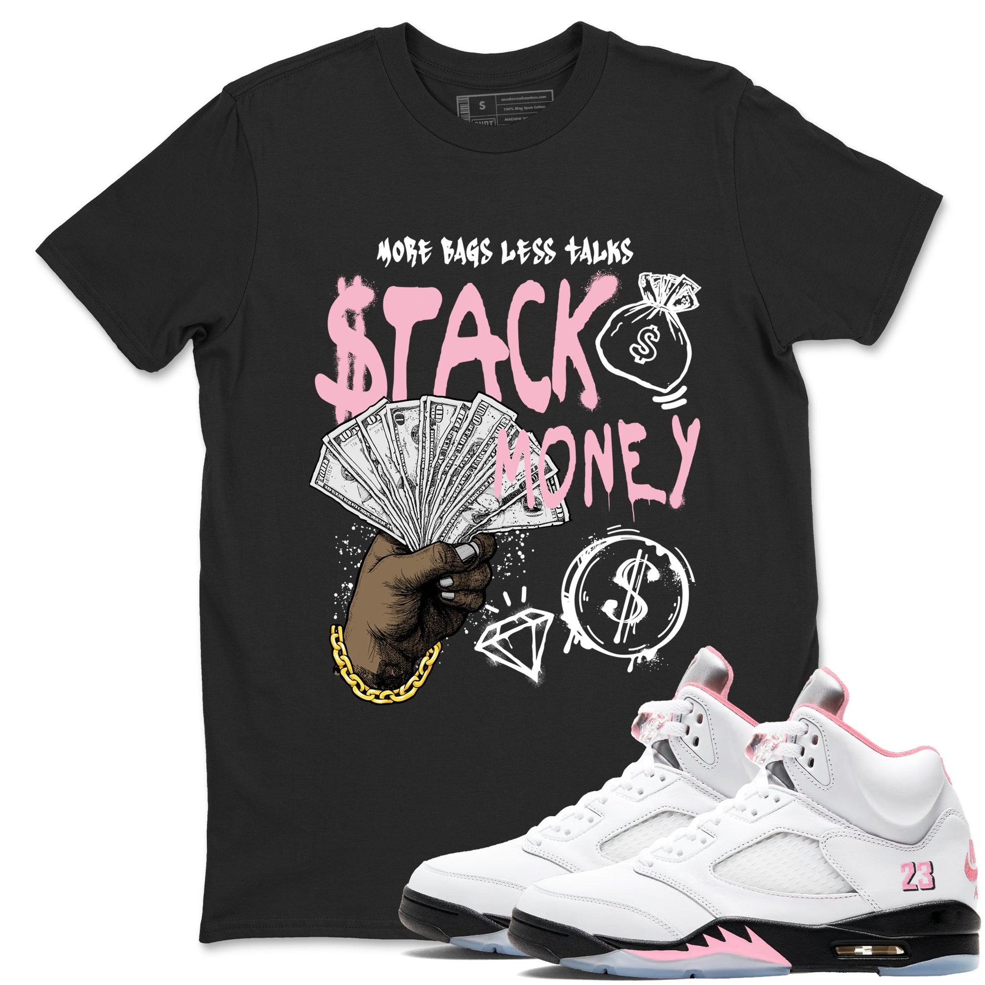 Sneaker match tees – Sneaker Tees To Match Air Jordan 5 35th Anniversary Shoes – Stack Money Tee Black 1