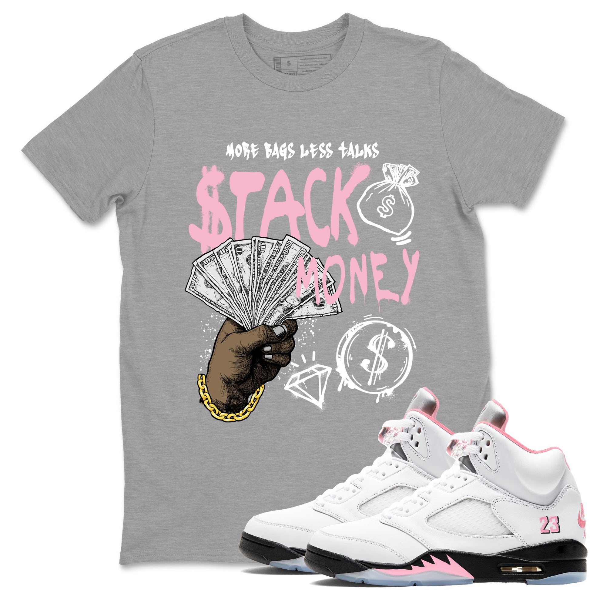 Sneaker match tees – Sneaker Tees To Match Air Jordan 5 35th Anniversary Shoes – Stack Money Tee Heather Grey 1