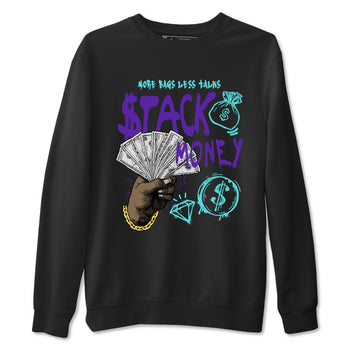 Stack Money sneaker match t-shirt styled to complete your fit with the Air Jordan 5 Grape sneakers, shown in Black 2.