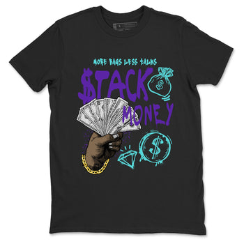 Stack Money sneaker match t-shirt styled to complete your fit with the Air Jordan 5 Grape sneakers, shown in Black 2.