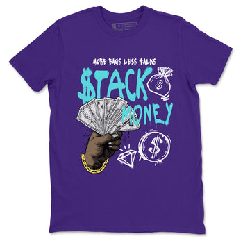 Stack Money sneaker match t-shirt styled to complete your fit with the Air Jordan 5 Grape sneakers, shown in Purple 2.