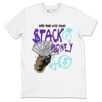 Stack Money sneaker match t-shirt styled to complete your fit with the Air Jordan 5 Grape sneakers, shown in White 2.