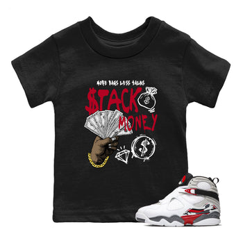 Sneaker match tees – Sneaker Tees To Match Air Jordan 8 Bunny Shoes Air Jordan 8 White and True Red – Stack Money Kids T-Shirt Black 1
