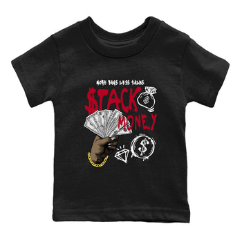 Sneaker match tees – Sneaker Tees To Match Air Jordan 8 Bunny Shoes Air Jordan 8 White and True Red – Stack Money Kids T-Shirt Black 2