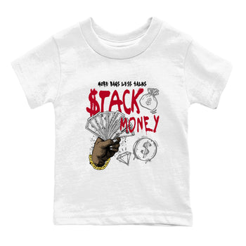 Sneaker match tees – Sneaker Tees To Match Air Jordan 8 Bunny Shoes Air Jordan 8 White and True Red – Stack Money Kids T-Shirt White 2