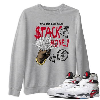 Sneaker match tees – Sneaker Tees To Match Air Jordan 8 Bunny Shoes Air Jordan 8 White and True Red – Stack Money Tee Heather Grey 1