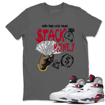 Sneaker match tees – Sneaker Tees To Match Air Jordan 8 Bunny Shoes Air Jordan 8 White and True Red – Stack Money Tee Cool Grey 1