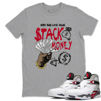 Sneaker match tees – Sneaker Tees To Match Air Jordan 8 Bunny Shoes Air Jordan 8 White and True Red – Stack Money Tee Heather Grey 1