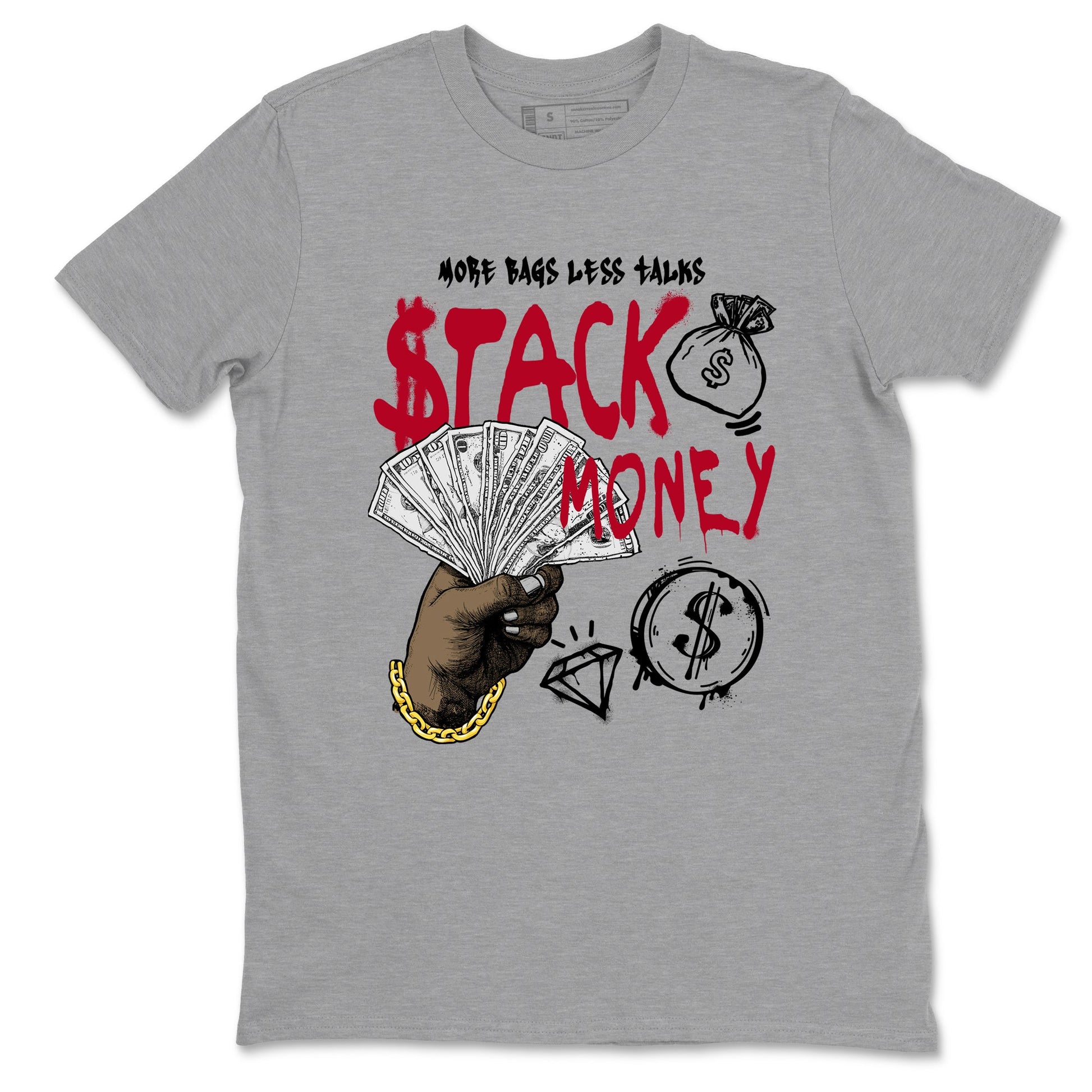 Sneaker match tees – Sneaker Tees To Match Air Jordan 8 Bunny Shoes Air Jordan 8 White and True Red – Stack Money Tee Heather Grey 2