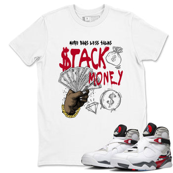 Sneaker match tees – Sneaker Tees To Match Air Jordan 8 Bunny Shoes Air Jordan 8 White and True Red – Stack Money Tee White 1