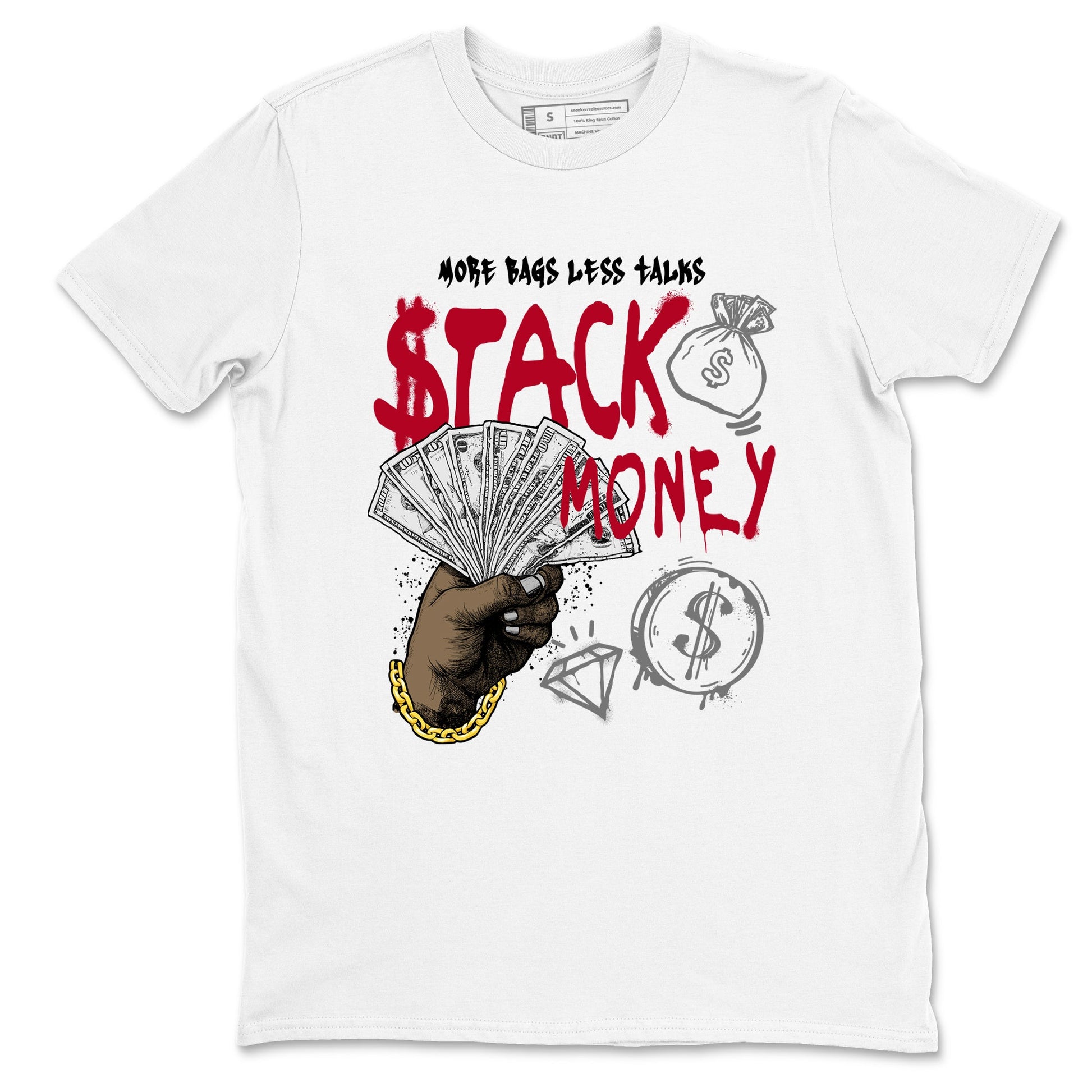 Sneaker match tees – Sneaker Tees To Match Air Jordan 8 Bunny Shoes Air Jordan 8 White and True Red – Stack Money Tee White 2
