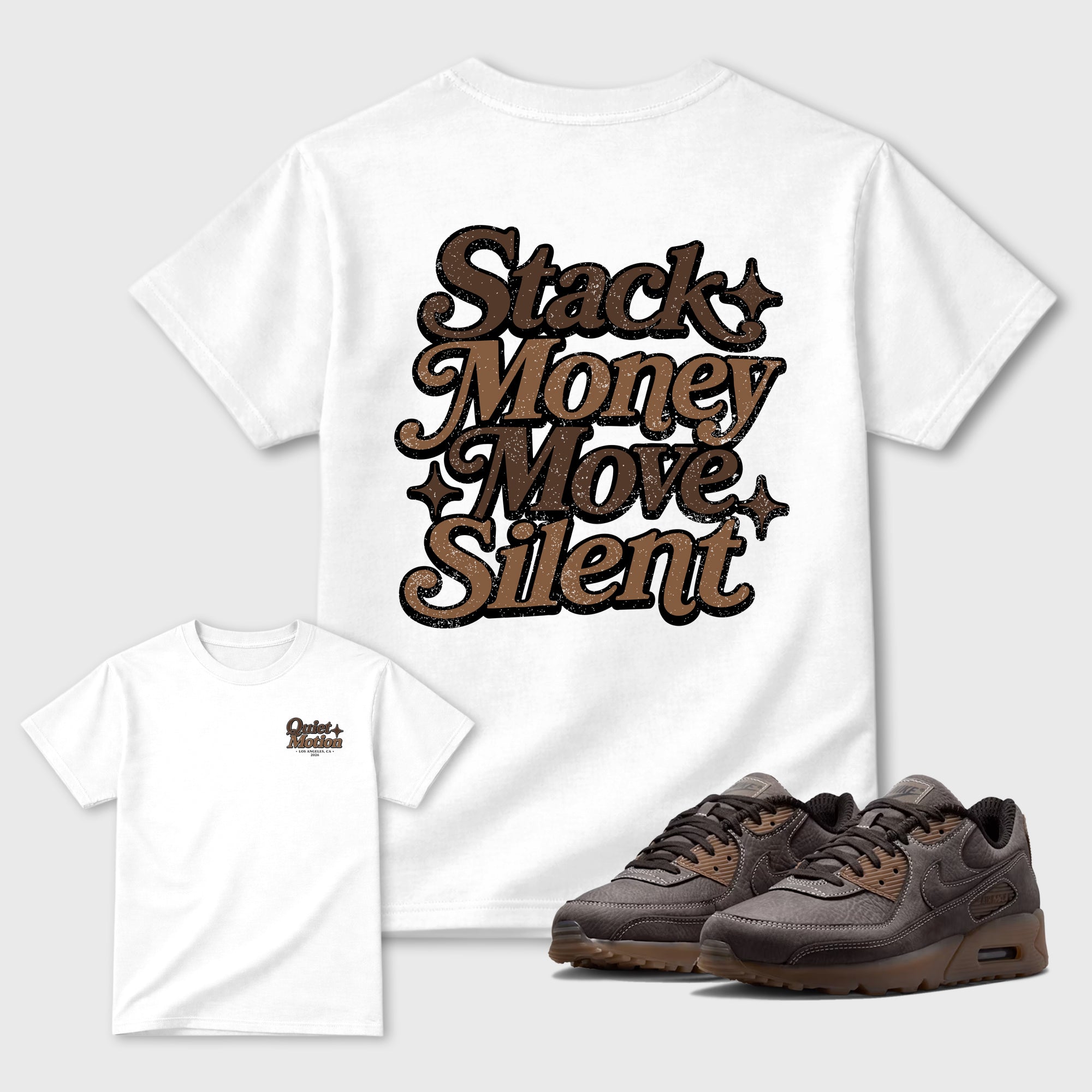 Stack Money Move Silent Graphic T-Shirt featuring original streetwear artwork designed to match the . White Graphic T-Shirt.