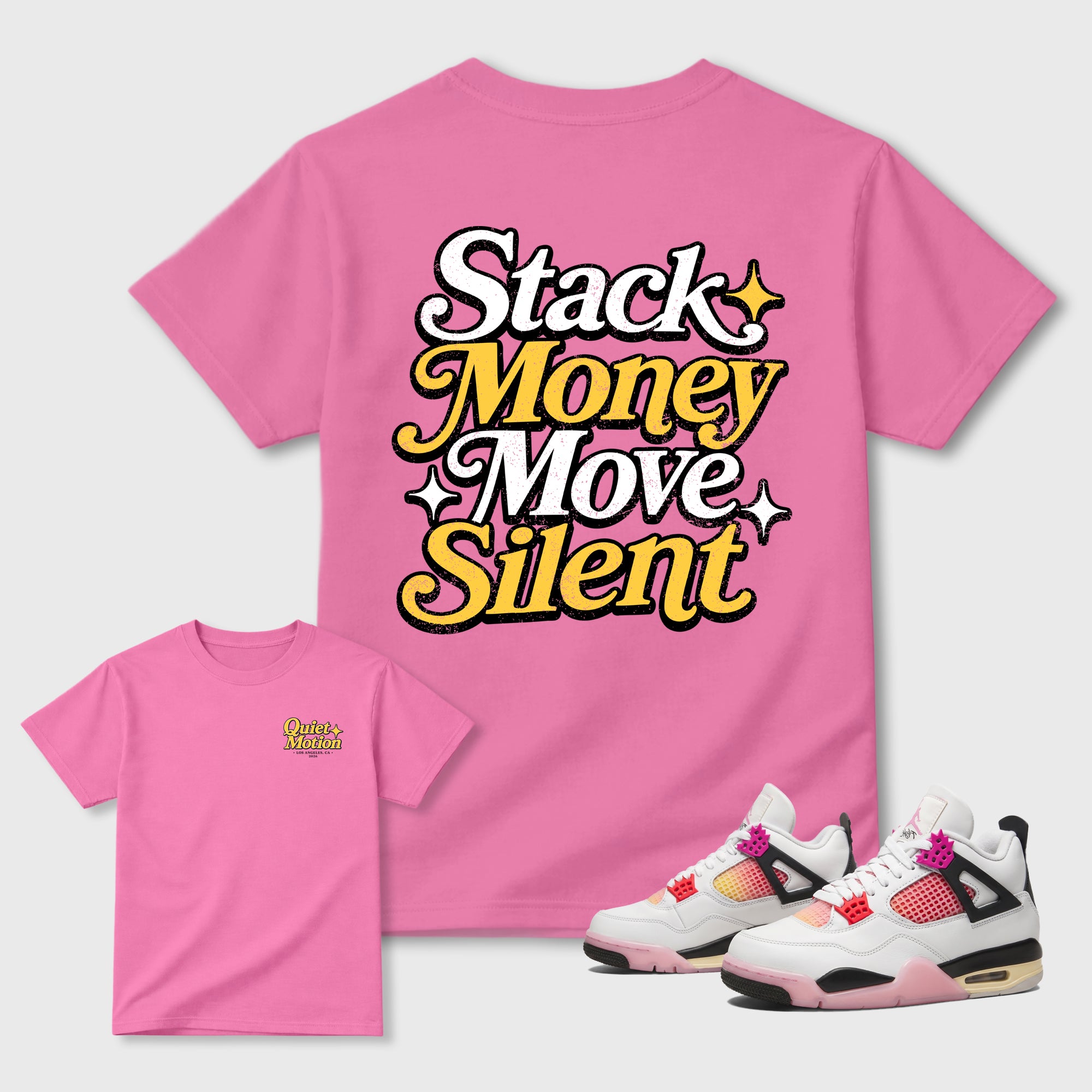 Stack Money Move Silent Graphic T-Shirt featuring original streetwear artwork designed to match the . Bubble Gum Graphic T-Shirt.