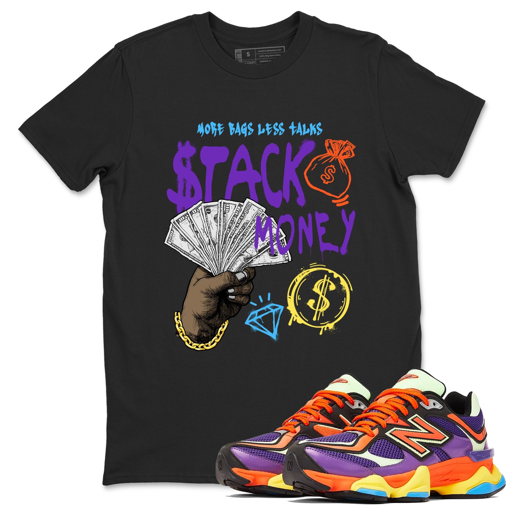 Sneaker Threads – Sneaker Tees To Match New Balance 9060 Prism Purple – Stack Money Graphic Tee Black 1. Perfect for Jordan releases 2025 colorways.