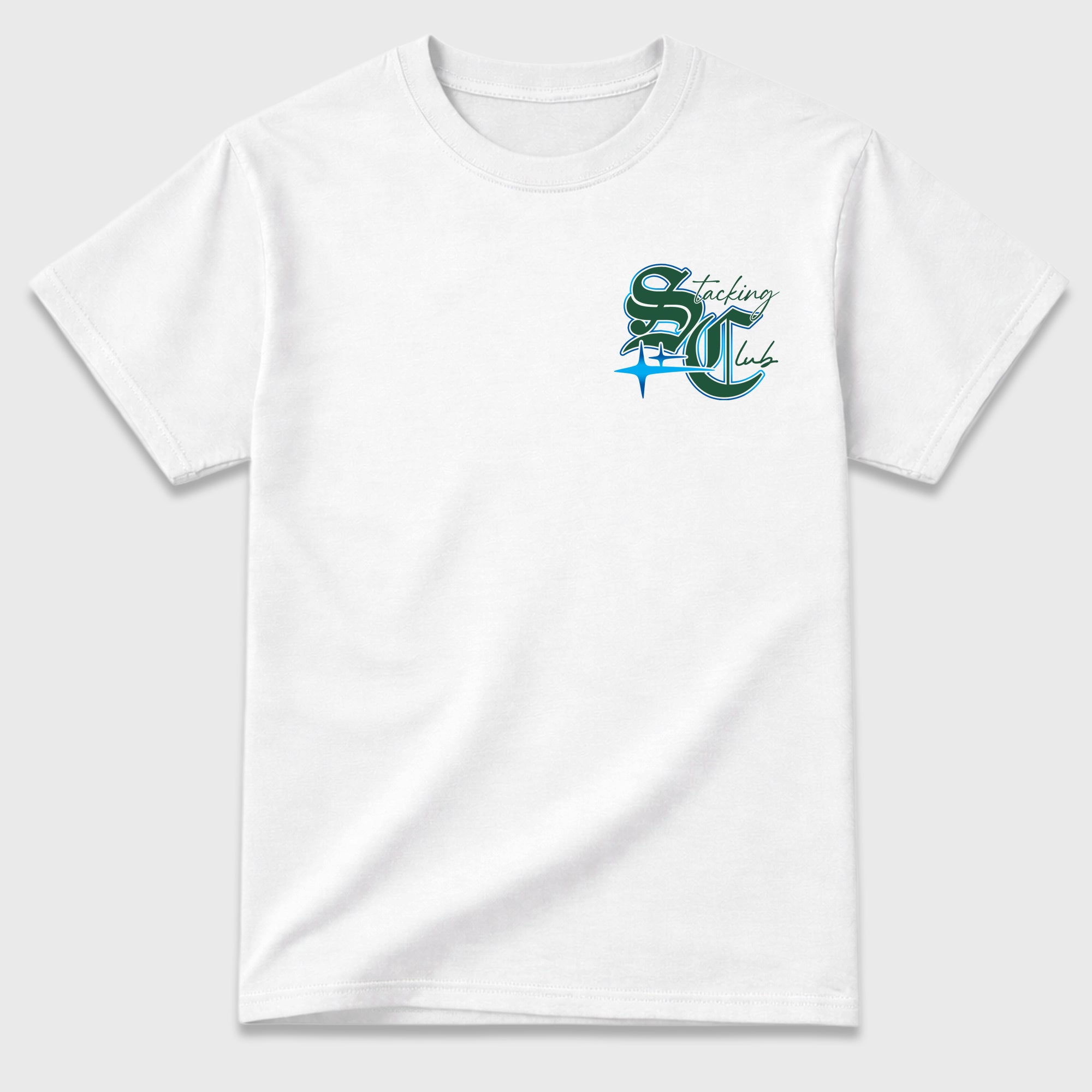 Stacking Club Star Graphic T-Shirt designed to match the Air Jordan 12 Summit White and Gorge Green sneakers, a sneaker matching shirt for a coordinated sneaker outfit.