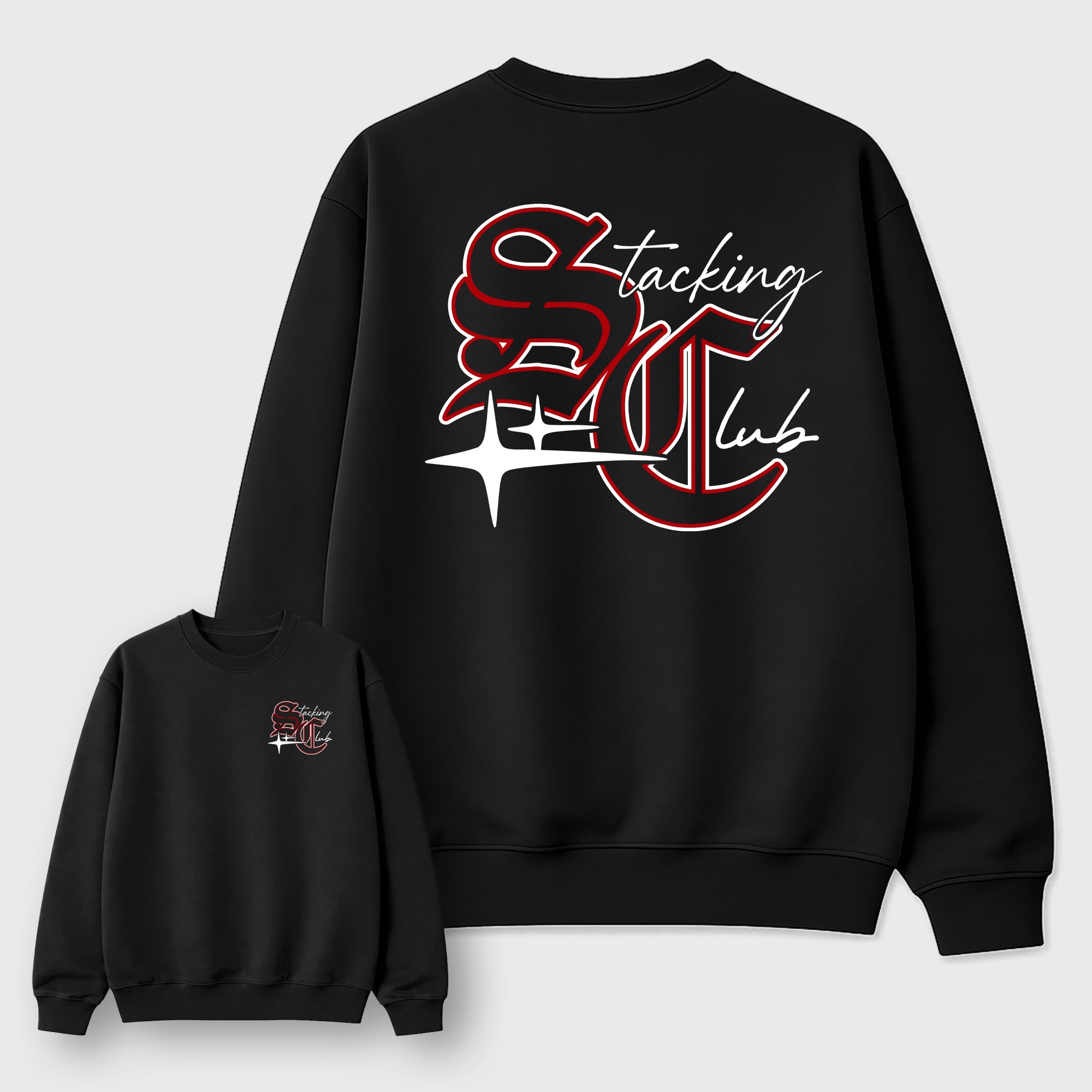Stacking Club Star Black Graphic Sweatshirt - 3, a graphic streetwear sweatshirt inspired by Air Jordan 9 Retro "Space Jam" sneakers for an easy coordinated sneaker fit.