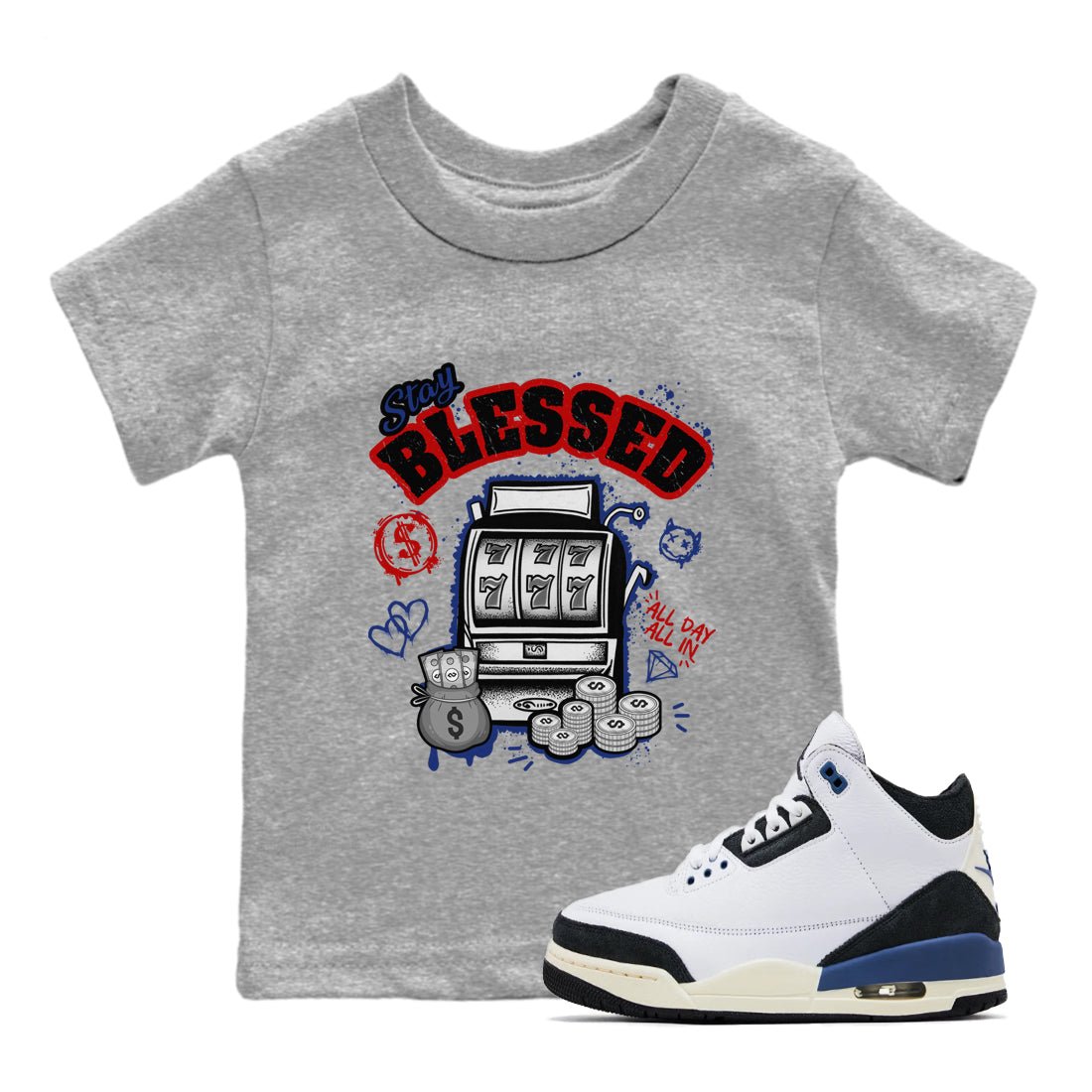 1s Rare Air shirts to match jordans Stay Blessed sneaker match tees Air Jordan 1 High OG Rare Air Deep Royal Blue match shoes to clothes SNRT Sneaker Tees Youth Baby Heather Grey 1 tee