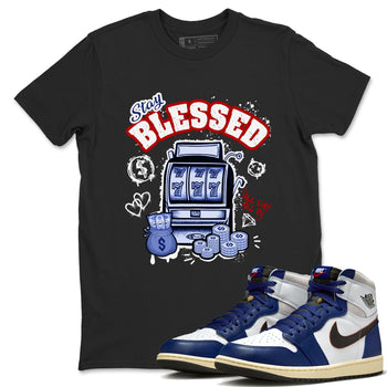 1s Rare Air shirts to match jordans Stay Blessed sneaker match tees Air Jordan 1 High OG Rare Air Deep Royal Blue match shoes to clothes SNRT Sneaker Tees unisex cotton Black 1 shirts