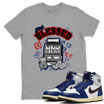 1s Rare Air shirts to match jordans Stay Blessed sneaker match tees Air Jordan 1 High OG Rare Air Deep Royal Blue match shoes to clothes SNRT Sneaker Tees unisex cotton Heather Grey 1 shirts