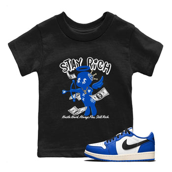 1s Game Royal shirts to match jordans Stay Rich sneaker match tees Air Jordan 1 Retro Low OG Game Royal match shoes to clothes SNRT Sneaker Tees Youth Baby Black 1 tee