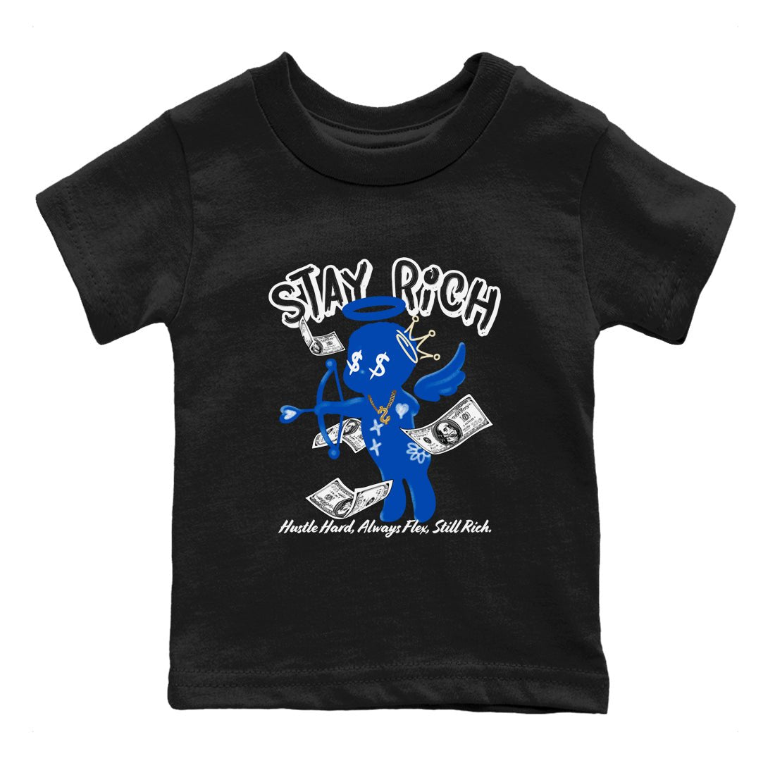 1s Game Royal shirts to match jordans Stay Rich sneaker match tees Air Jordan 1 Retro Low OG Game Royal match shoes to clothes SNRT Sneaker Tees Youth Baby Black 2 tee