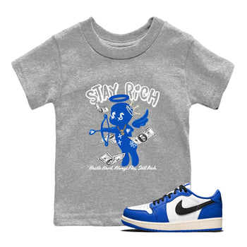 1s Game Royal shirts to match jordans Stay Rich sneaker match tees Air Jordan 1 Retro Low OG Game Royal match shoes to clothes SNRT Sneaker Tees Youth Baby Heather Grey 1 tee