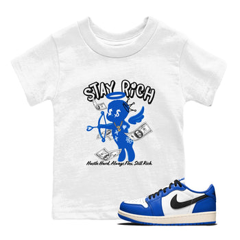 1s Game Royal shirts to match jordans Stay Rich sneaker match tees Air Jordan 1 Retro Low OG Game Royal match shoes to clothes SNRT Sneaker Tees Youth Baby White 1 tee