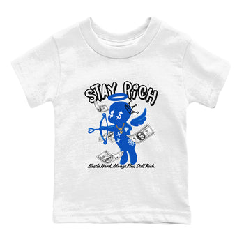 1s Game Royal shirts to match jordans Stay Rich sneaker match tees Air Jordan 1 Retro Low OG Game Royal match shoes to clothes SNRT Sneaker Tees Youth Baby White 2 tee
