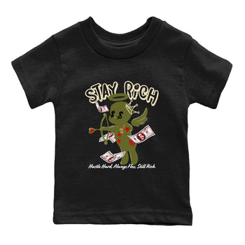 1s Travis Scott Medium Olive shirts to match jordans Stay Rich sneaker match tees Air Jordan 1 Travis Scott Medium Olive match shoes to clothes SNRT Sneaker Tees Youth Baby Black 2 tee
