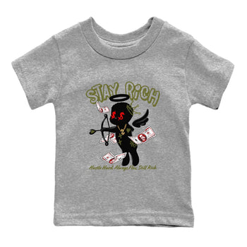 1s Travis Scott Medium Olive shirts to match jordans Stay Rich sneaker match tees Air Jordan 1 Travis Scott Medium Olive match shoes to clothes SNRT Sneaker Tees Youth Baby Heather Grey 2 tee